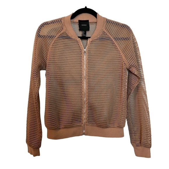 Forever 21 Jackets & Blazers - Forever 21 Netted Cropped Tan Front Zip Bomber Jacket Coverup  Sz.S